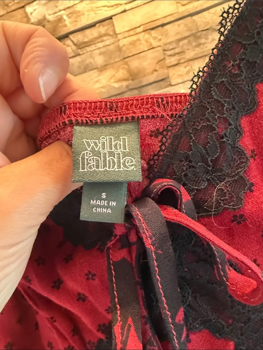 wild fable Red and Black Floral Lace-Trim Slip Dress